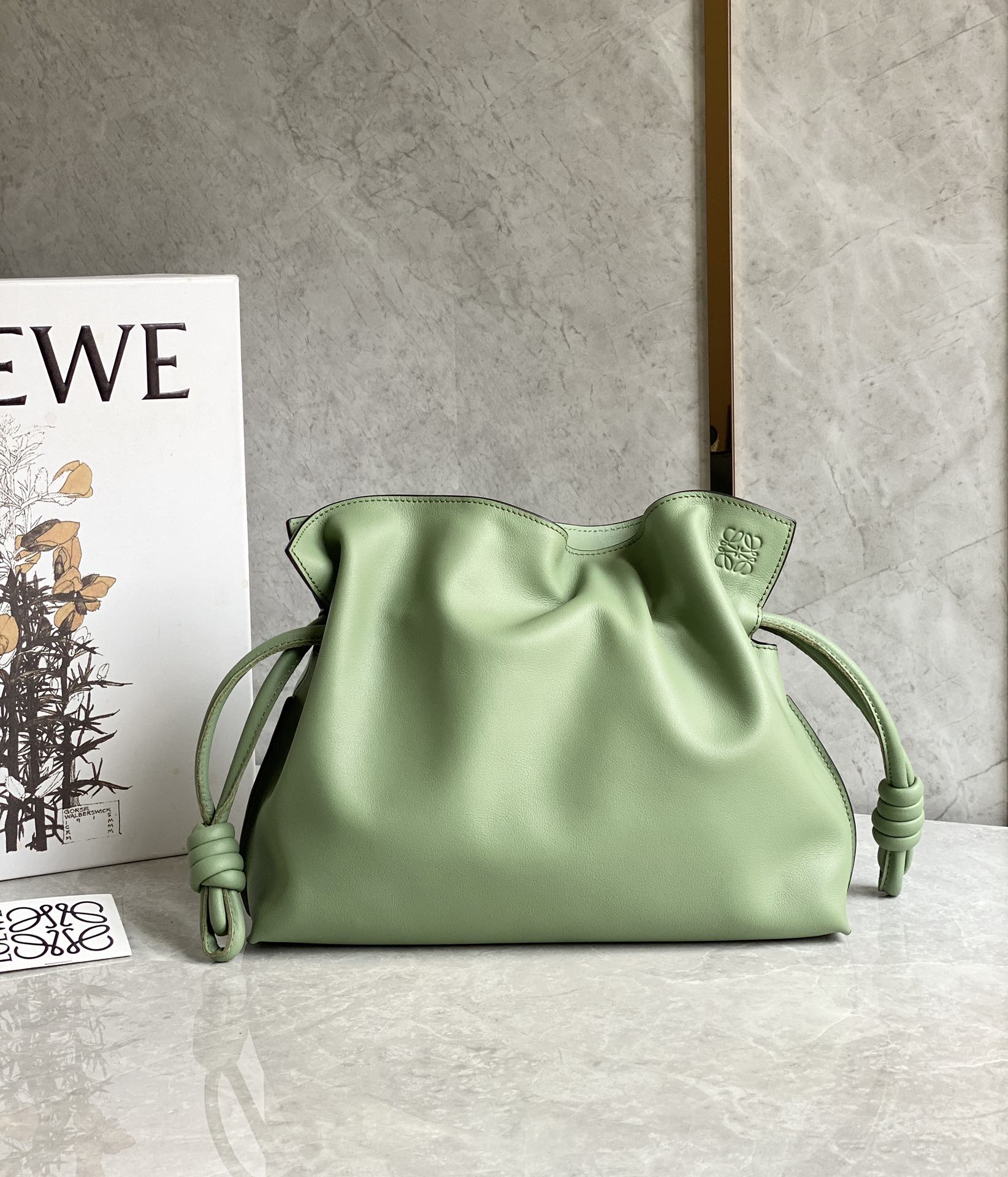 Loewe Medium Flamenco Clutch in Nappa Calfskin Light Green